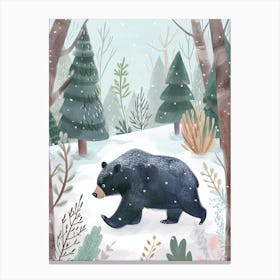 American Black Bear Walking Through Snow Storybook Illustration 4 Canvas Print