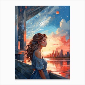 Sunset Girl Print Canvas Print