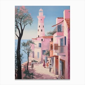 Faro Portugal 1 Vintage Pink Travel Illustration Canvas Print