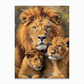Barbary Lion Family Bonding Acrylic Painting 1 Canvas Print