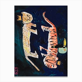 Cheetah Tiger Toucan In The Night Sky Canvas Print
