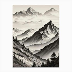 Monochrome Mountain Landscape Art Print (8) Canvas Print