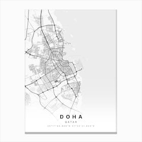 Doha Qatar White Map Canvas Print