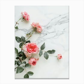 Pink Roses On Marble Canvas Print