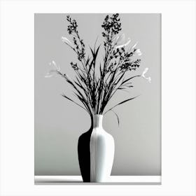 Black And White Flowers In A Vase Canvas Print