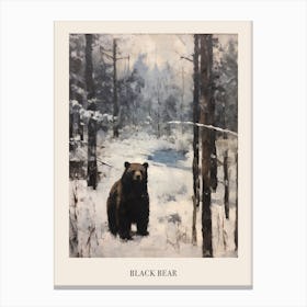 Vintage Winter Animal Painting Poster Black Bear 1 Canvas Print