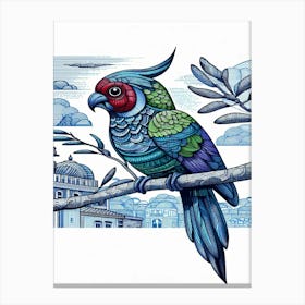 Doodle Parrot On A Branch Canvas Print