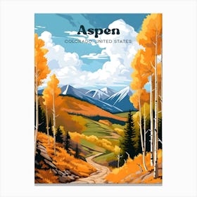 Aspen Colorado United States Autumn Travel Illustration Art Canvas Print