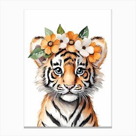 Baby Tiger Flower Crown Bowties Woodland Animal Nursery Decor (7) Canvas Print