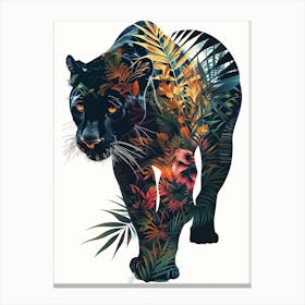 Double Exposure Realistic Black Panther With Jungle 6 Canvas Print