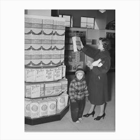 Resident At Greenbelt With Child In The Greenbelt Cooperative Grocery Store, Maryland By Russell Lee Canvas Print