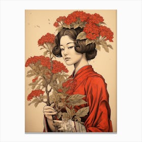 Hanakotoba Crape Myrtle Vintage Japanese Botanical And Geisha Canvas Print