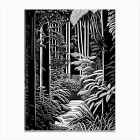 Longhouse Reserve, 1, Usa Linocut Black And White Vintage Canvas Print