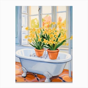 A Bathtube Full Of Daffodil In A Bathroom 2 Canvas Print