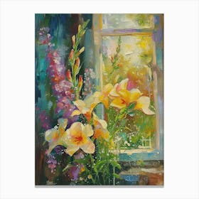 Snapdragon Flowers On A Cottage Window 4 Canvas Print