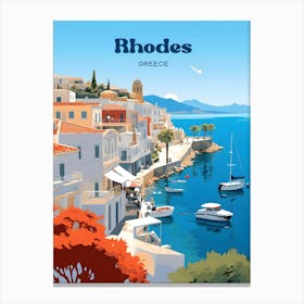 Rhodes Greece Seaside Travel Illustration Canvas Print