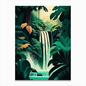 Waterfalls In A Jungle Waterscape Retro Illustration 1 Canvas Print