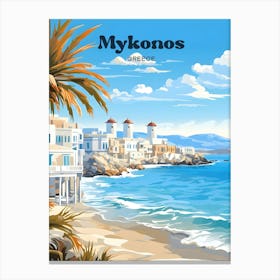 Mykonos Greece Beach Modern Travel Illustration Canvas Print