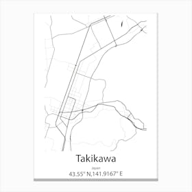 Takikawa,Japan Minimalist Map Canvas Print