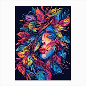 Colorful Woman With Feathers Canvas Print