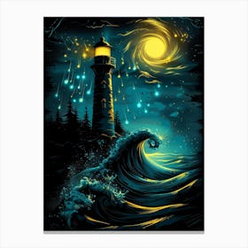 Lighthouse At Night 14 Canvas Print