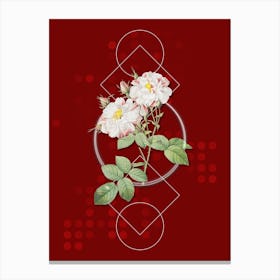 Vintage White Damask Rose Botanical with Geometric Line Motif and Dot Pattern n.0342 Canvas Print
