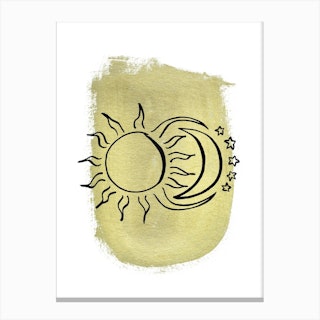 The Sun And Moon & Stars Gold Canvas Print