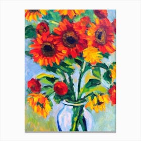 Sunflower Floral Abstract Block Colour 1 2 Flower Canvas Print