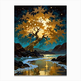 Tree At Night Canvas Print