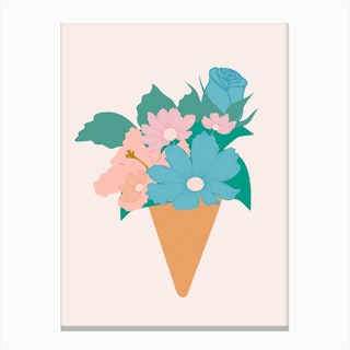 Blue And Pink Ice Cream Flower Canvas Print