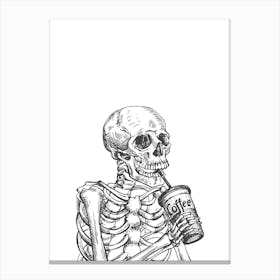 Skeleton Drinking Coffee Canvas Print