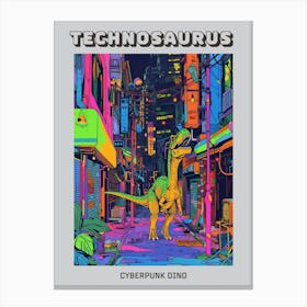 Cyberpunk Neon Dinosaur Inspired Illustration Poster Canvas Print