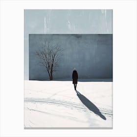 Man Walking In The Snow, Sweden Minimalism Canvas Print