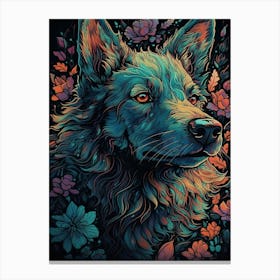 Wolf With Flowers Canvas Print