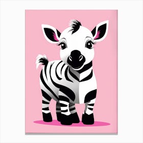 Playful foal On Solid pink Background, modern animal art, baby zebra Canvas Print