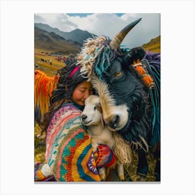 Tibetan Girl With Goats Canvas Print