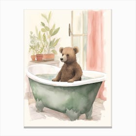 Teddy Bear Painting On A Bathtub Watercolour 3 Canvas Print