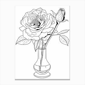 Rose In A Vase Line Drawing 3 Canvas Print
