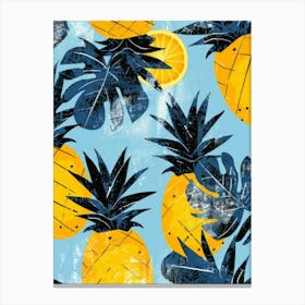 Pineapples On Blue Background Canvas Print