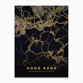 Hong Kong Black And Gold Map Canvas Print