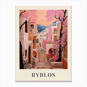 Byblos Lebanon 3 Vintage Pink Travel Illustration Poster Canvas Print