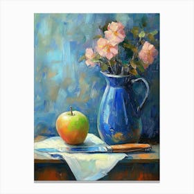 Blue Still Life With A Knife And An Apple 1 Canvas Print