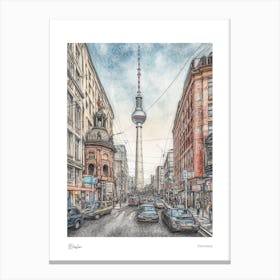 Berlin Germany Pencil Sketch 3 Watercolour Travel Poster Canvas Print
