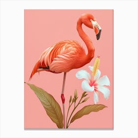 Andean Flamingo And Tiare Flower Minimalist Illustration 4 Canvas Print