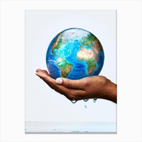 A Human Hand Cradling A Delicate Transparent Globe With Vibrant Countries And Teeming Blue Oceans S (2) Canvas Print