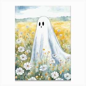 Sheet Ghost In A Field Of Flowers Painting (7) Canvas Print