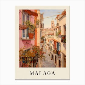 Malaga Spain 1 Vintage Pink Travel Illustration Poster Canvas Print