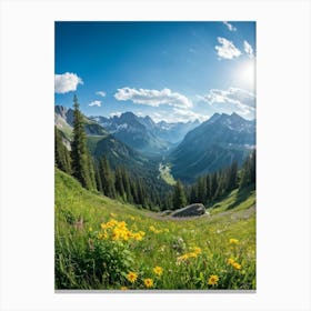 A Panoramic View Of A Dynamic Alpine Landscape Transitioning From Spring To Summer Featuring Idylli (2) Canvas Print