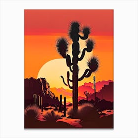 Joshua Trees At Sunset Retro Illustration (5) Canvas Print
