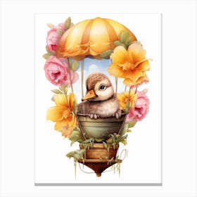 Hot Air Balloon Duckling Floral Illustration 2 Canvas Print